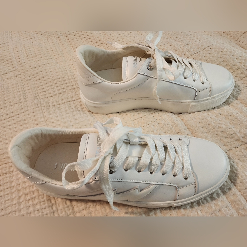 Zadig & Voltaire Women's White Leather Low-Top Sneakers New In Box Sz 40/9 $398 - Picture 11 of 11